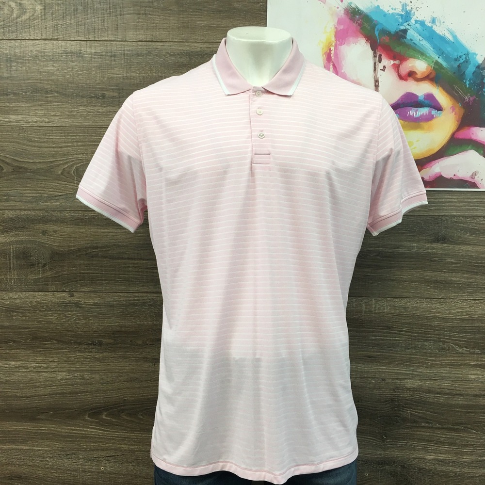G/FORE Mens Pink White Stripe Short‎ Sleeve Golf Polo Shirt XL